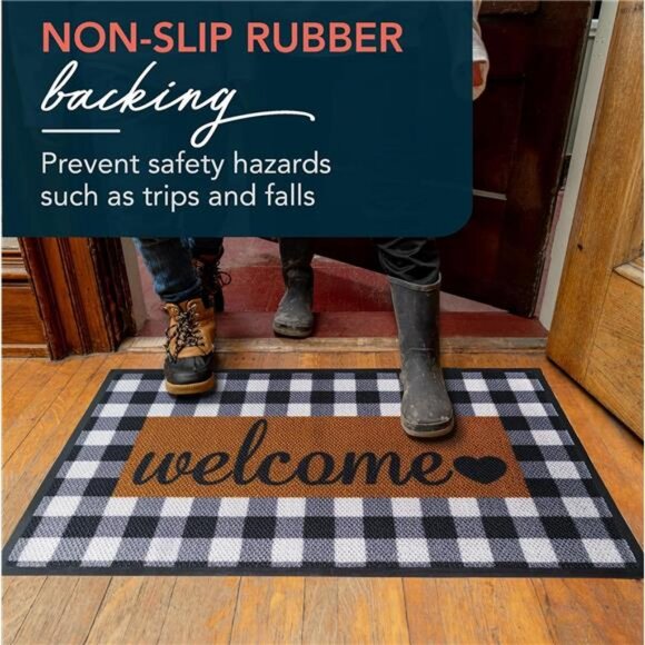 Welcome Mat Doormat Door Mat Rubber Backing 30'' x17'' Checkered - Picture 7 of 8